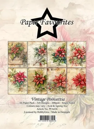 Paper Favourites A6 Paper Pack - Vintage Poinsettia