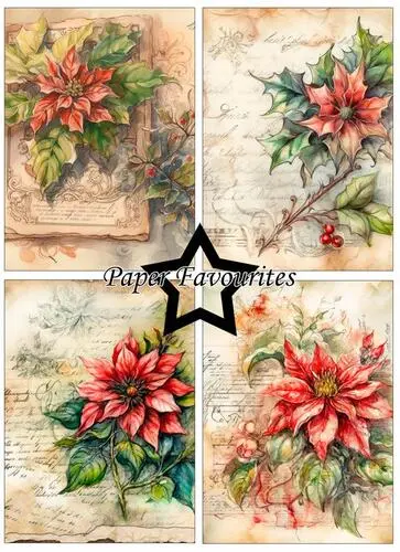 Paper Favourites A6 Paper Pack - Vintage Poinsettia