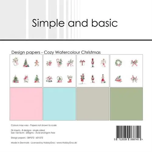 Simple and Basic Design Paper SBP572 - Cozy Watercolour Christmas 15x15cm (bestilling)