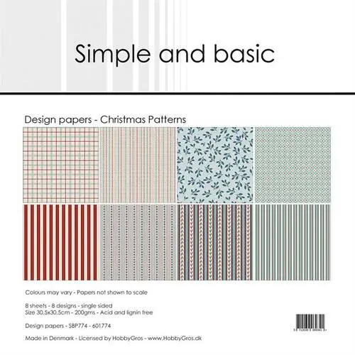 Simple and Basic Design Paper SBP774 - Christmas Patterns 30,5x30,5cm (bestilling)