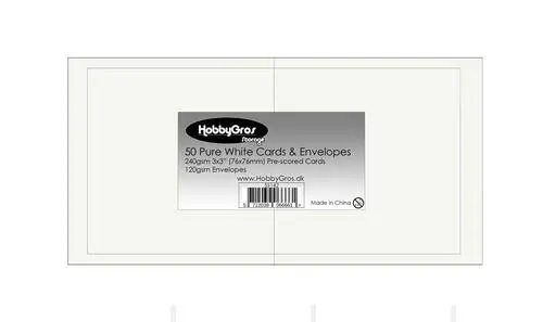 50 Sæt 3x3" / 76x76mm Kort/Kuverter - Pure White (råhvid)
