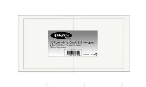 50 Sæt 10x10cm Kort/Kuverter - Pure White (råhvid)